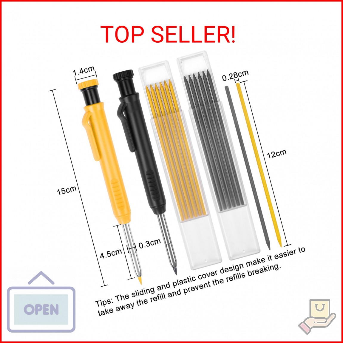 MECHEER 2 Pack Carpenter Pencils Construction Pencil with 12 Refills, Mechanical