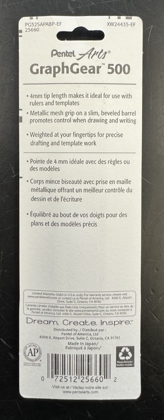 Pentel Arts GraphGear 500 Premium Drafting Pencil, 1 Count (Pack of 1), Black