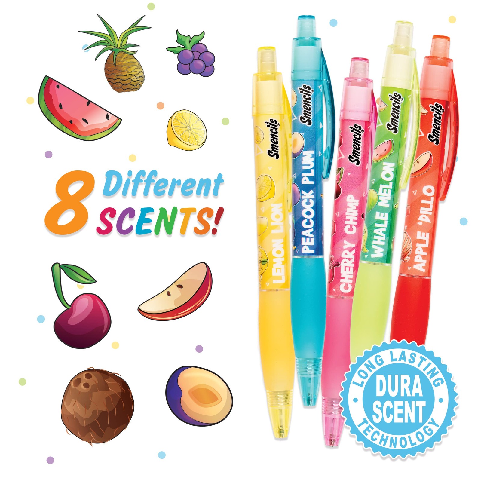 Mechanical Smencils – Patented Gourmet Scented 8 Count (Pack of 1), Fruit Zoo