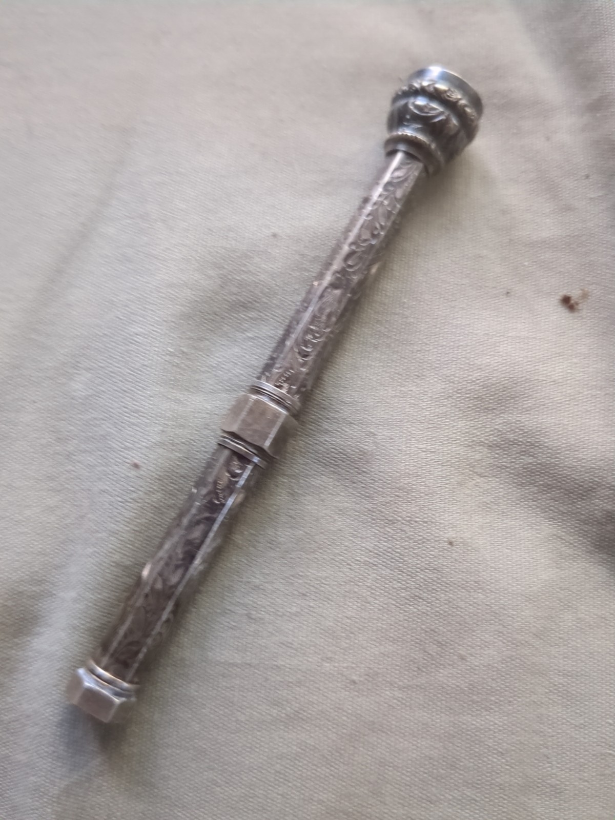 19th Century F. Schofield Sterling Silver Propelling Pencil W/ Black Opal Stone
