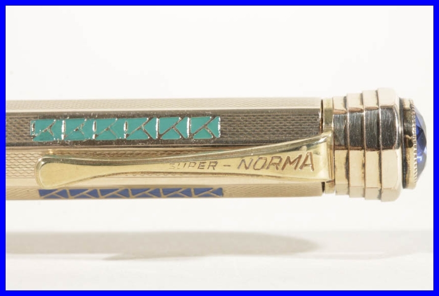 High End Art Deco FEND 4 color pencil WALZGOLD fantasic design & huge blue stone