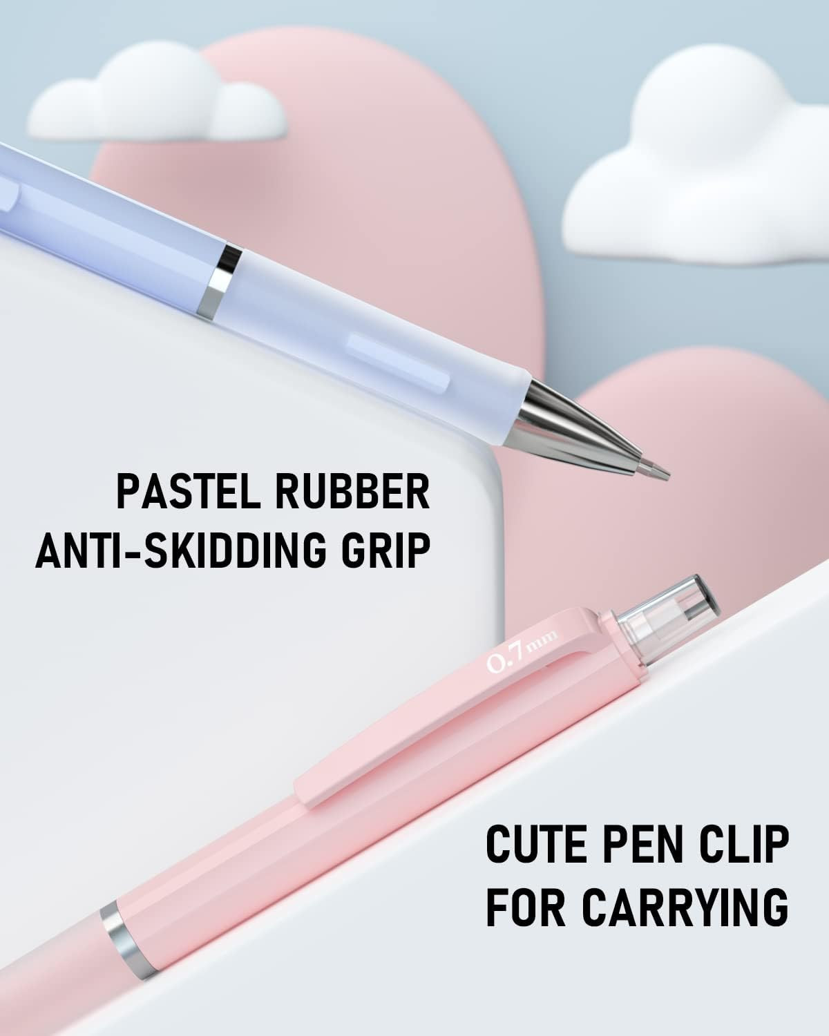 6PCS Pastel Mechanical Pencil Set with Case, 0.5 & 0.7 Mm Cute Pencils with 12 T