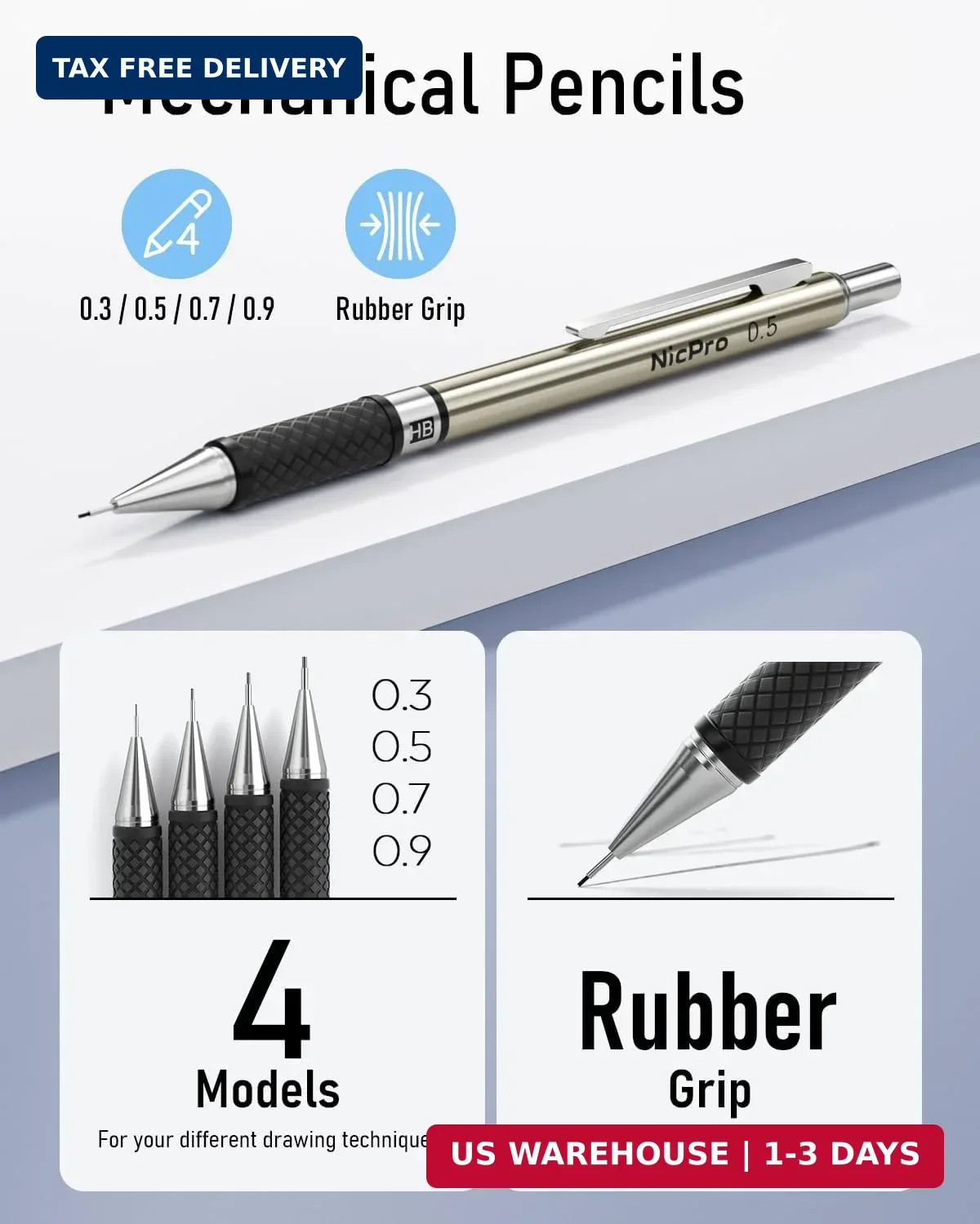 Nicpro 37PCS Art Mechanical Pencil Set, 4PCS Metal Drafting Pencil 0.3mm, 0.5 mm