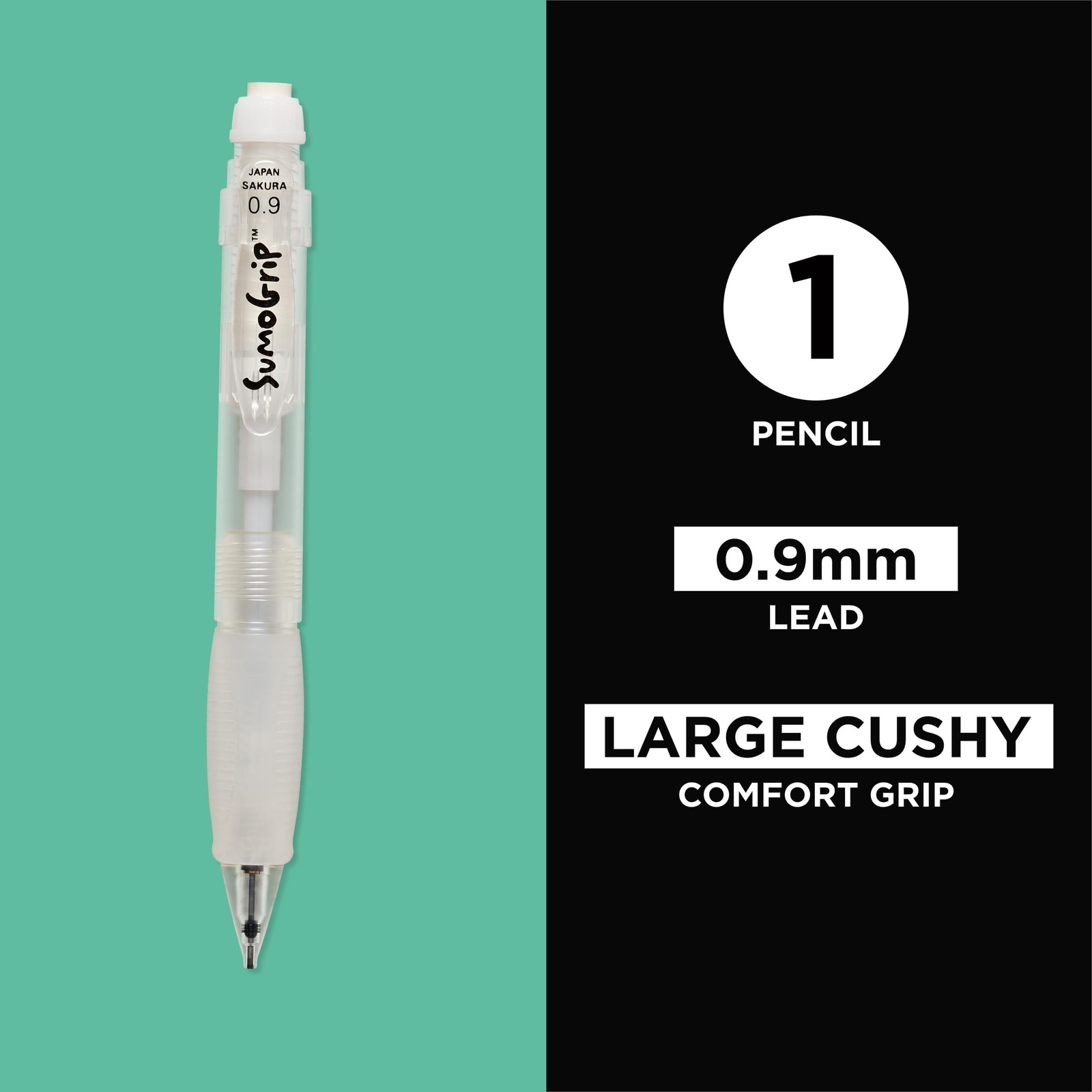 0.9mm Sumogrip Mechanical Pencil Clear with Comfort Grip Ergonomic Design new