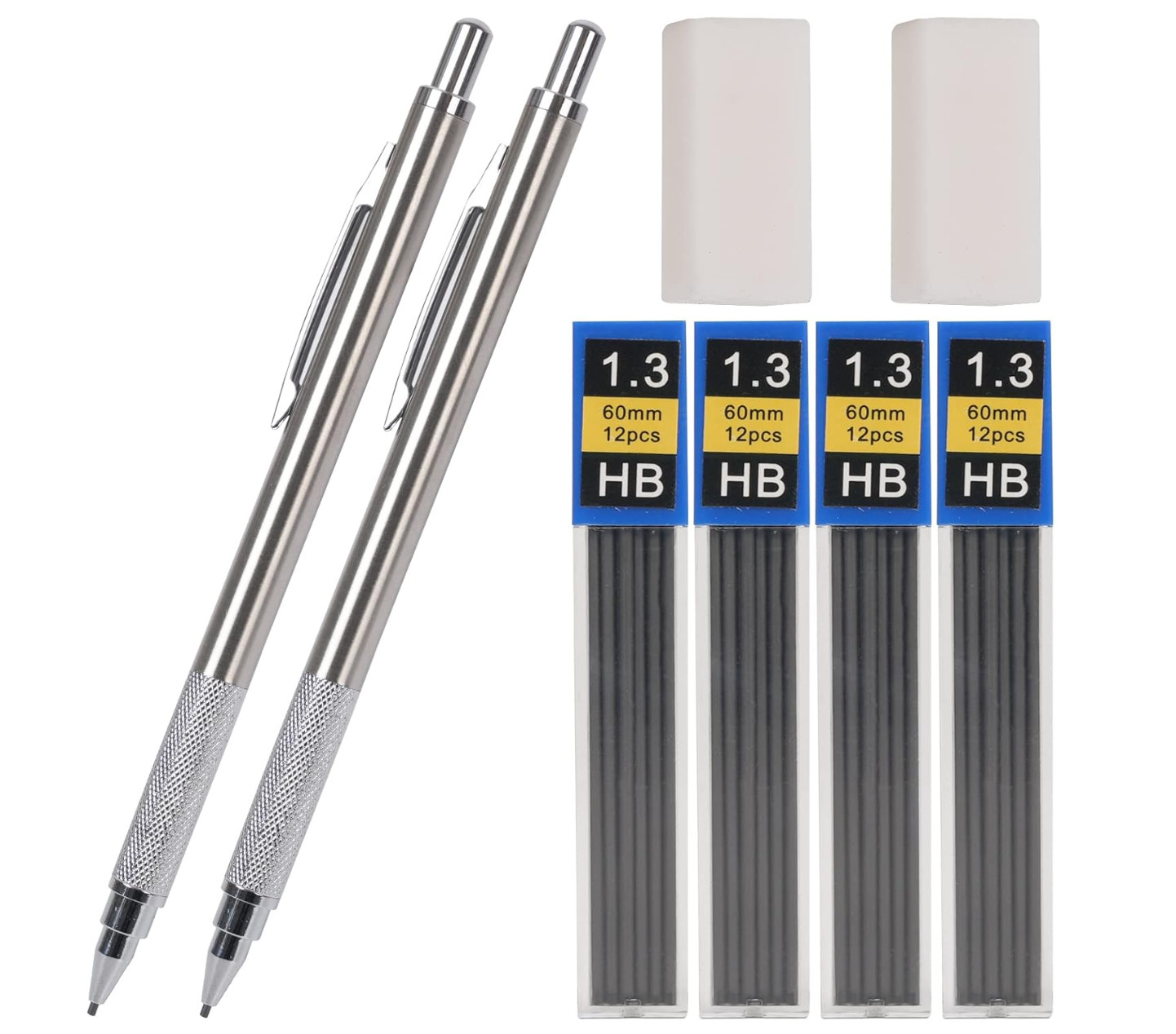 1.3 mm Mechanical Pencil Set with 4 Tubes Lead Refills,2 Eraser,1.3mm Mechanical