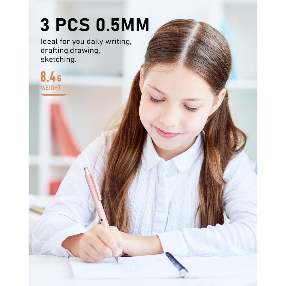 3PCS Pastel Mechanical Pencil Set, 0.5 Mechanical Pencils with 6 Tube HB Lead