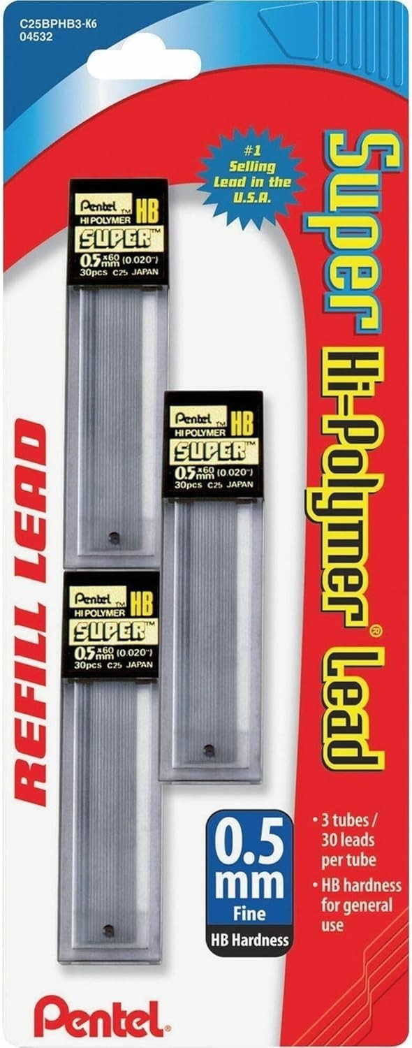 Professional Quality 0.5 mm Super Hi-Polymer Lead Refill Pack of 90 – Dark Lines