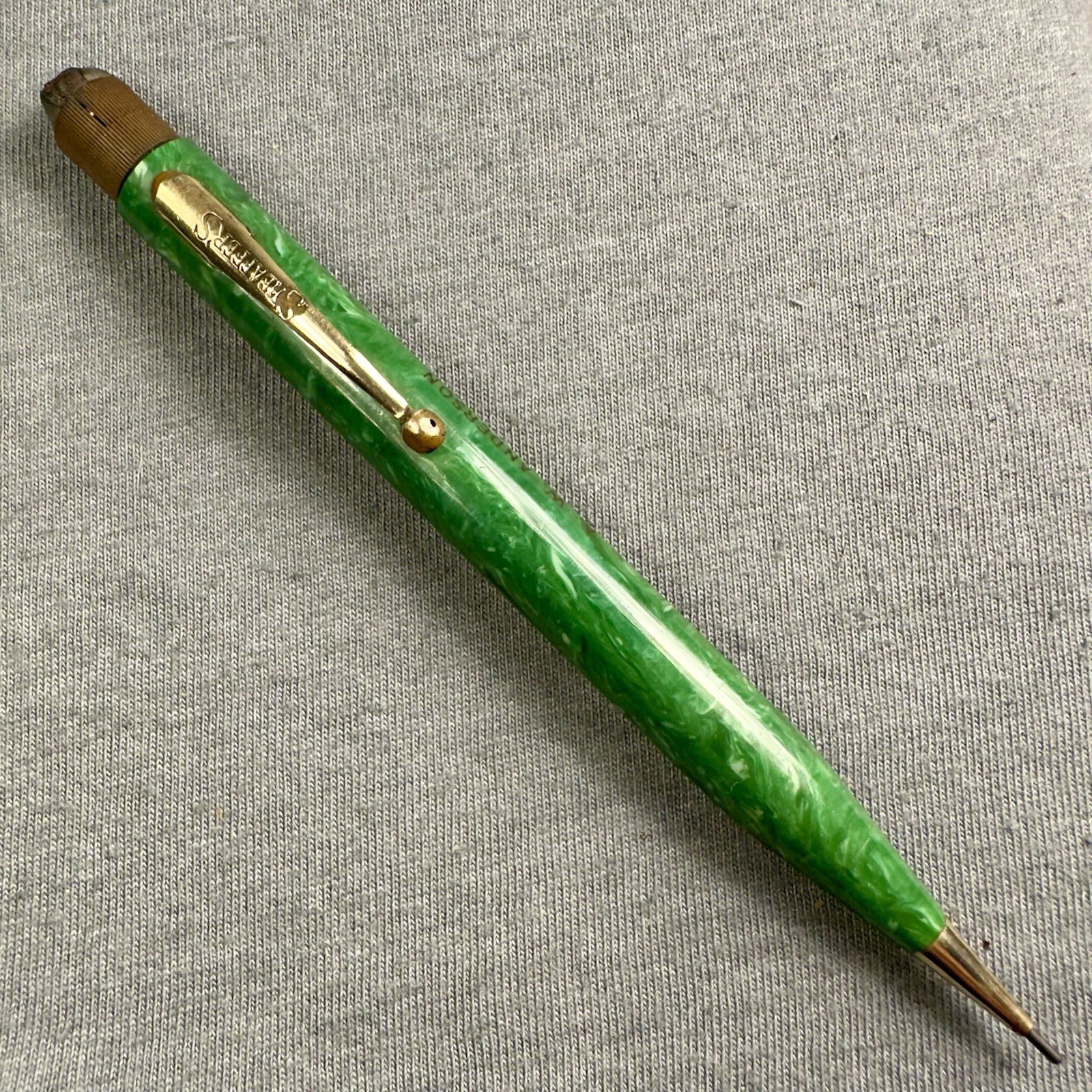 1920s Sheaffer’s Large Jade Green Lifetime Pencil Gold Filled Works Needs Crown