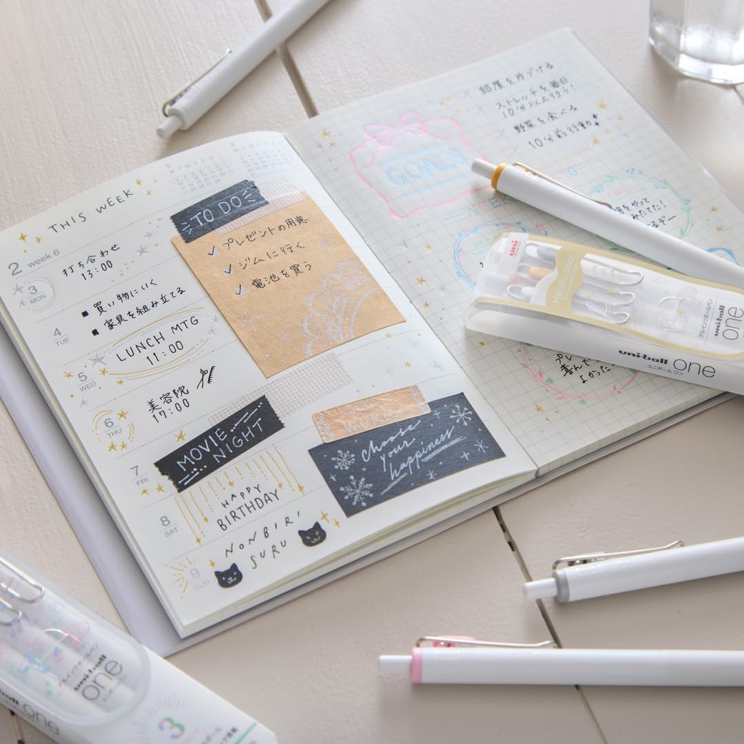 Gel Ballpoint Pen Uniball One 0.5 White, Gold, Silver 3 Pieces UMNSC05WGS3C