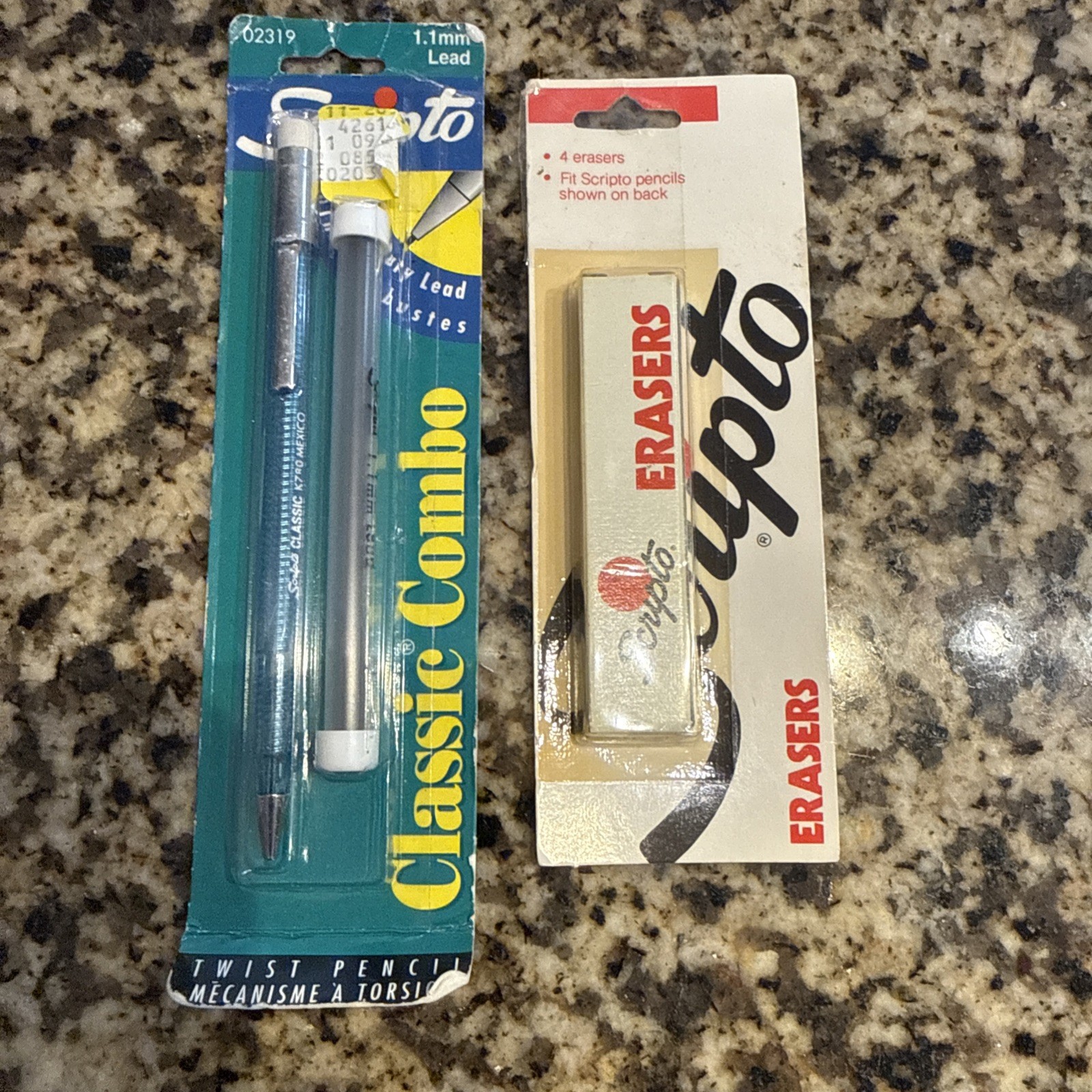 Vintage Scripto Classic Combo 1.1mm Lead Twist Pencil + Erasers New NOS