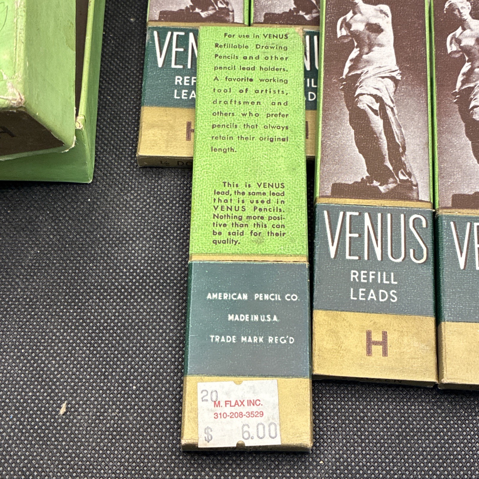 Vintage Box Of Venus Black Refill Leads H 7 Boxes Leads American Pencil Co.