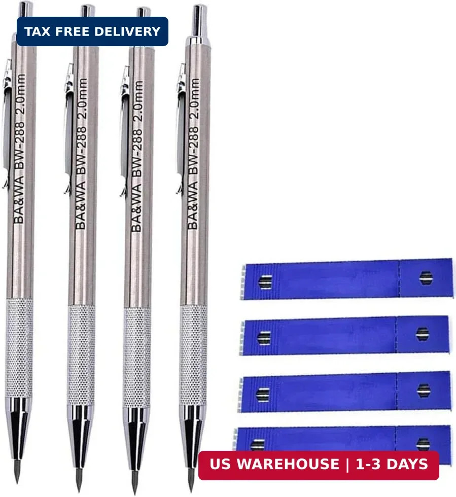 Warmshine 4 Pack 2.0 Mm Lead Holder Metal Mechanical Pencil Automatic Mechanical