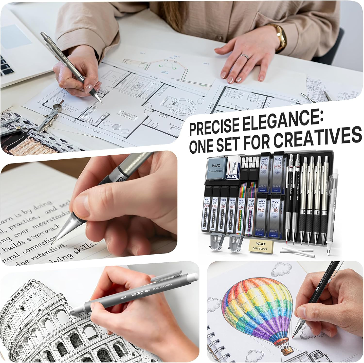 38PCS Mechanical Pencil Set with Case, Metal Drafting Pencil 0.3, 0.5, 0.7, 0.9M