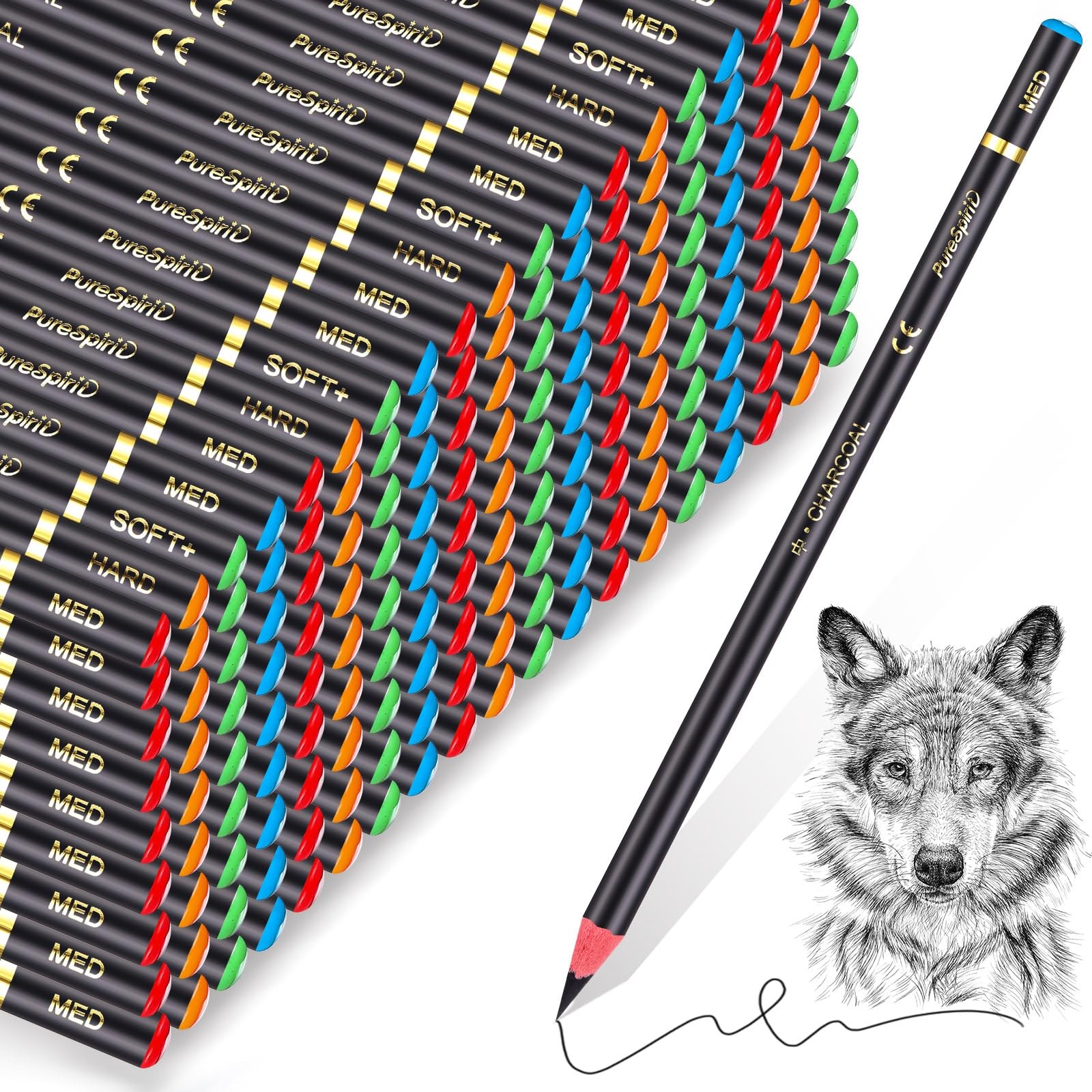 Resurhang 100 Pcs Charcoal Pencils Drawing Set, bulk Black