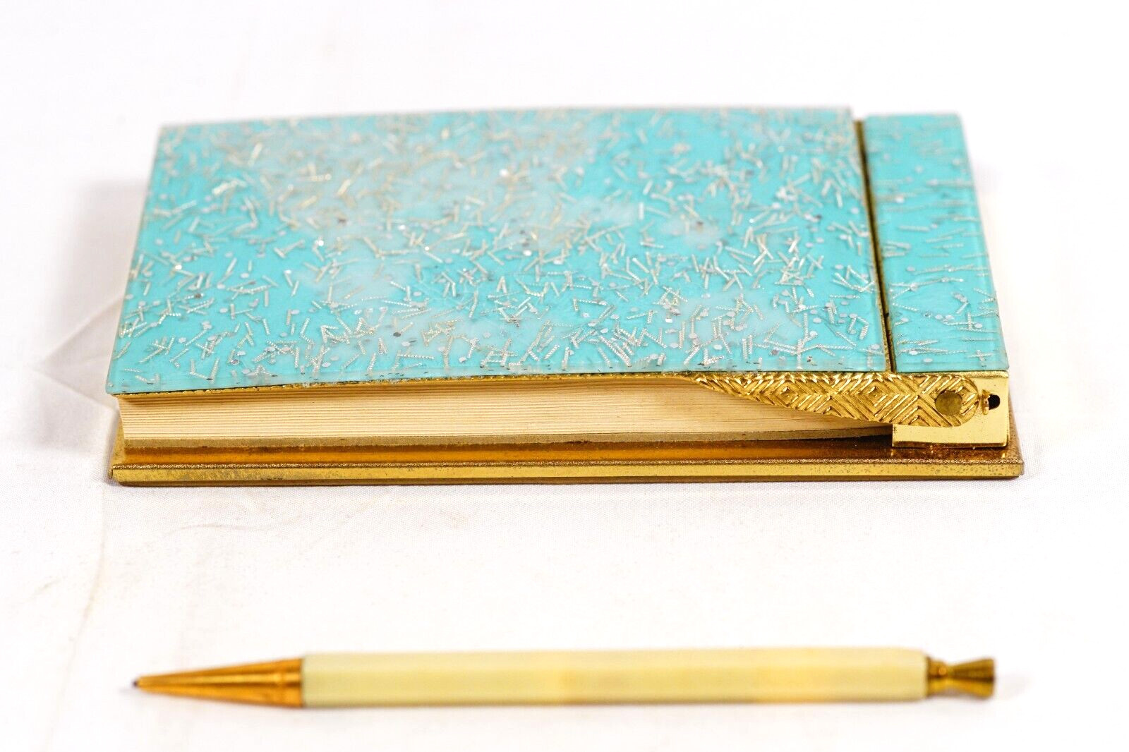 1950s Stik Mechanical Pencil & Rare Mini Acrylic Glitter Folder Writing Pad