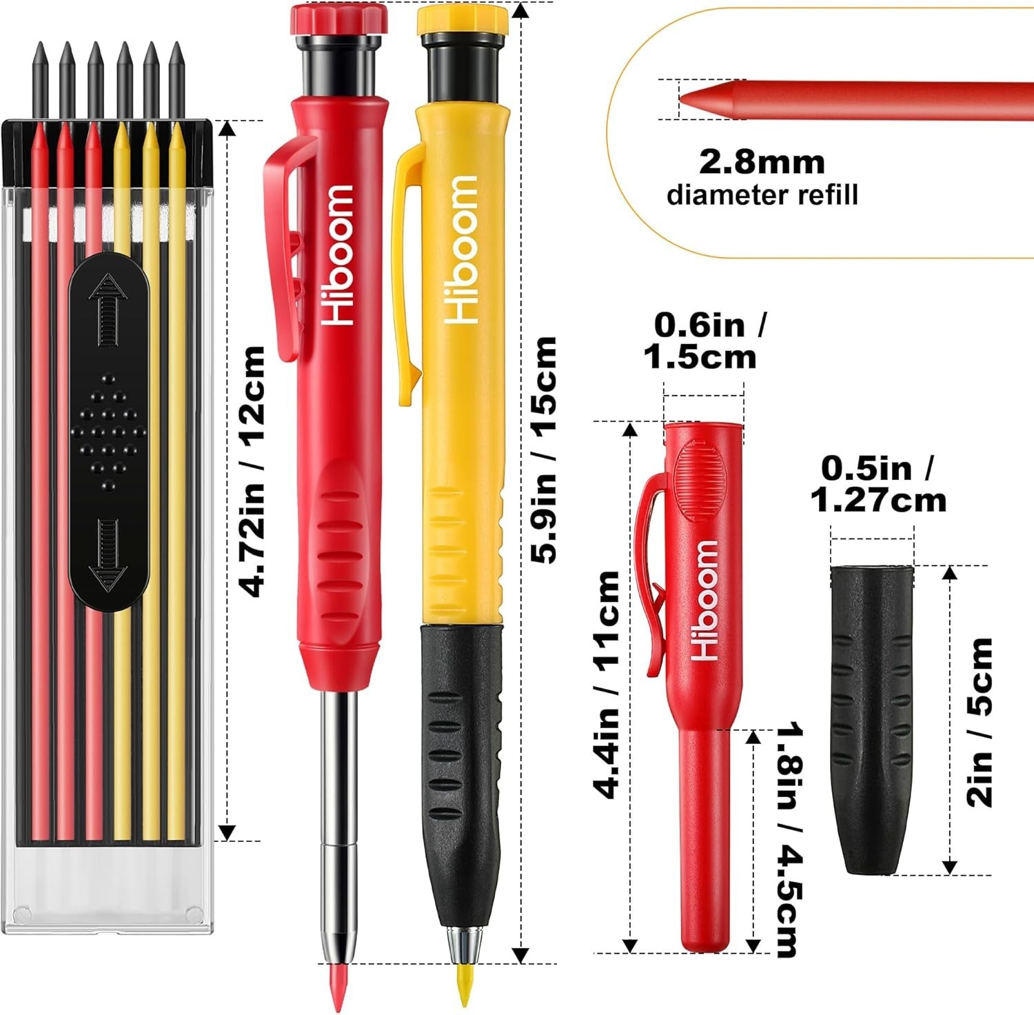 Hiboom 4 Pack Carpenter Pencils with Sharpener, Mechanical Pencil Colorful