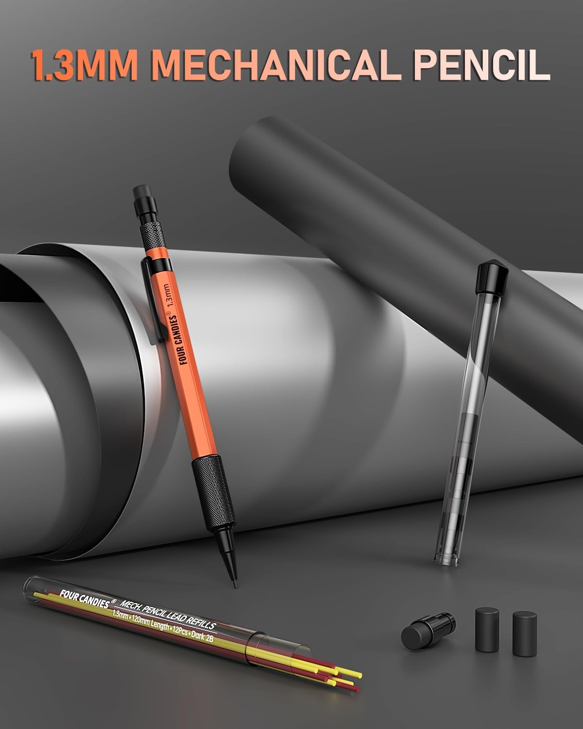 1.3mm Mechanical Pencil Set with 24 Lead Refills, Metal Weatherproof Heavy Du…
