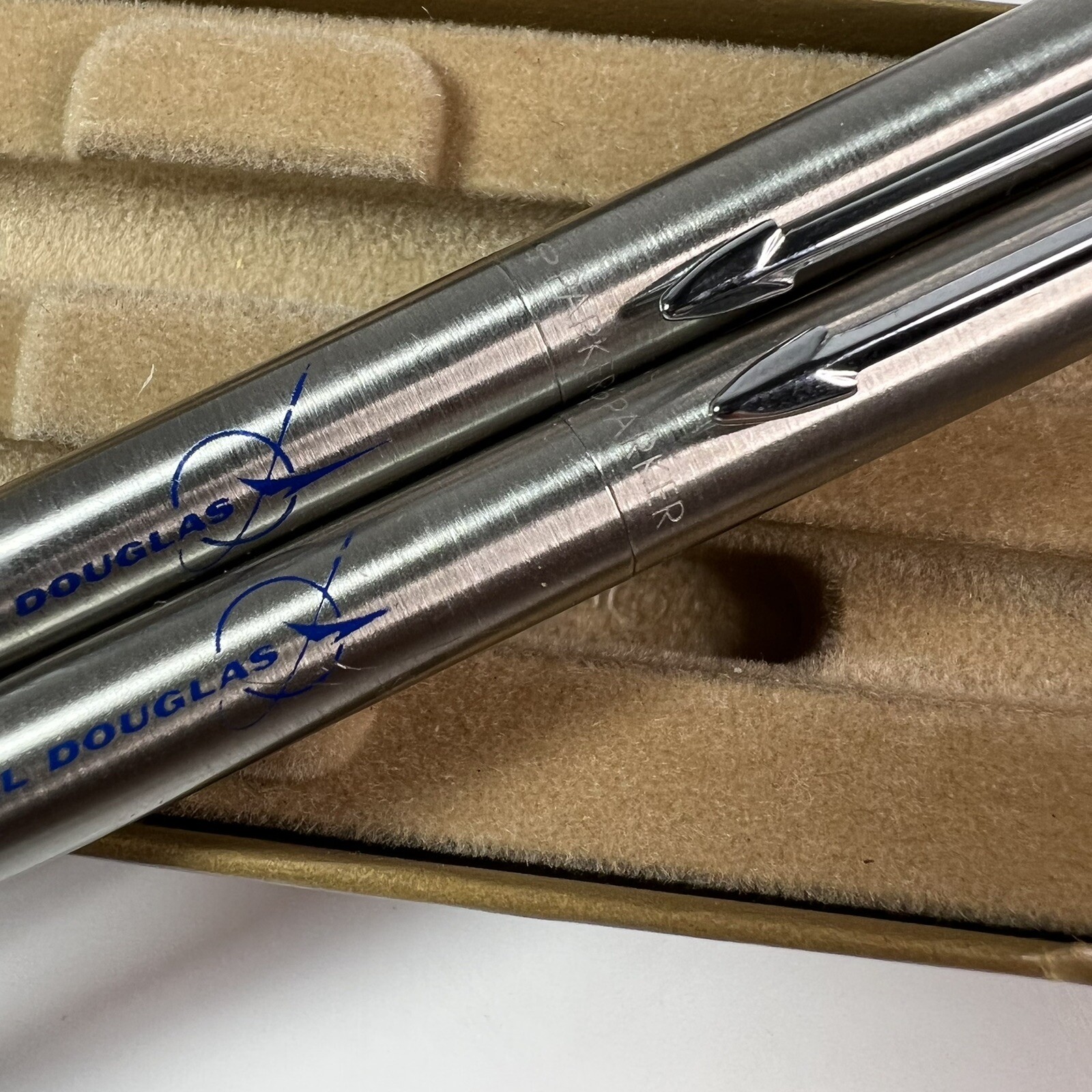 Vintage Parker Arrow Brushed Stainless Steel Pen & Pencil Set With Box USA