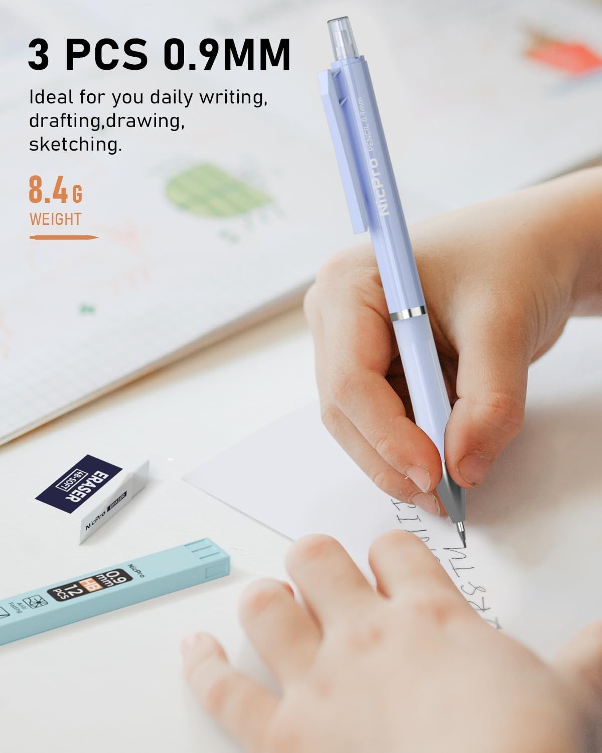 3PCS Pastel Mechanical Pencils Set – Ideal for School & Sketching, 0.9mm