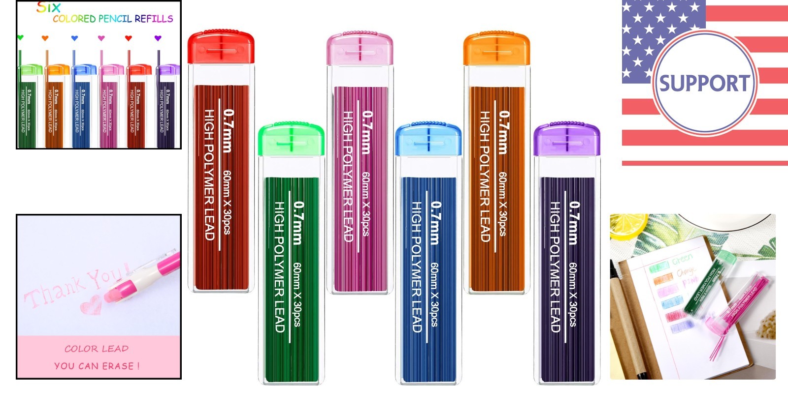Vibrant 6-Color Set of 0.7 mm Pencil Lead Refills for Creative Professionals