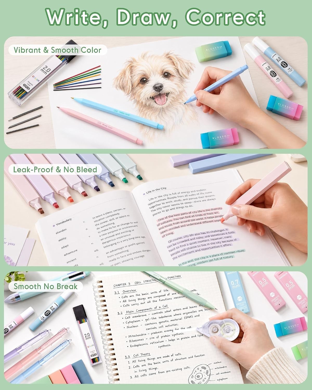 All in One School Supplies 54 PCS XKDOUS Cute Pen Case