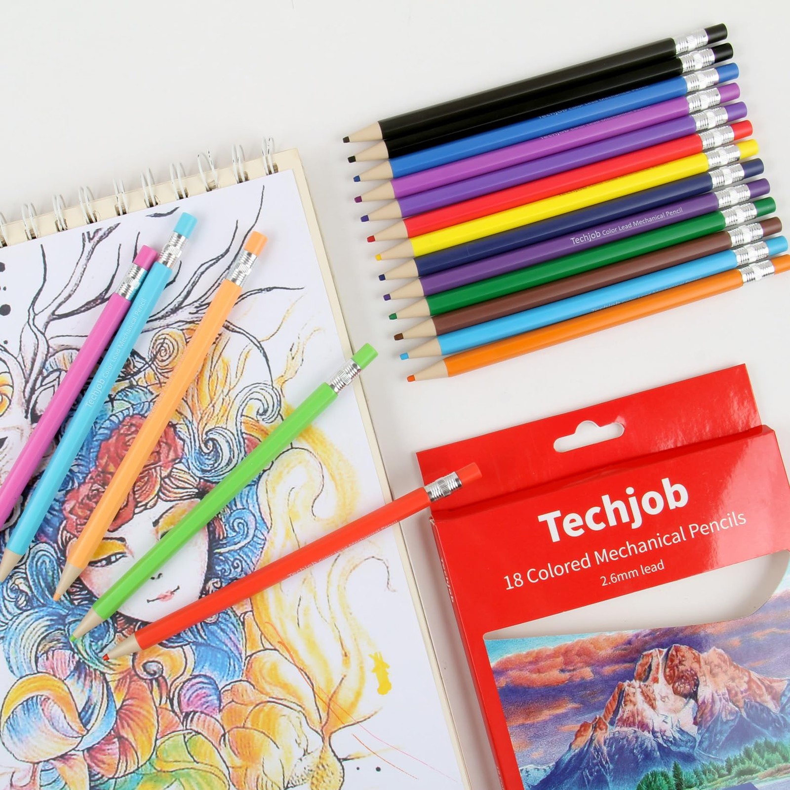 18 PCS Colored Mechanical Pencil 2.6mm Coloring Drawing Art Pencils Supplies