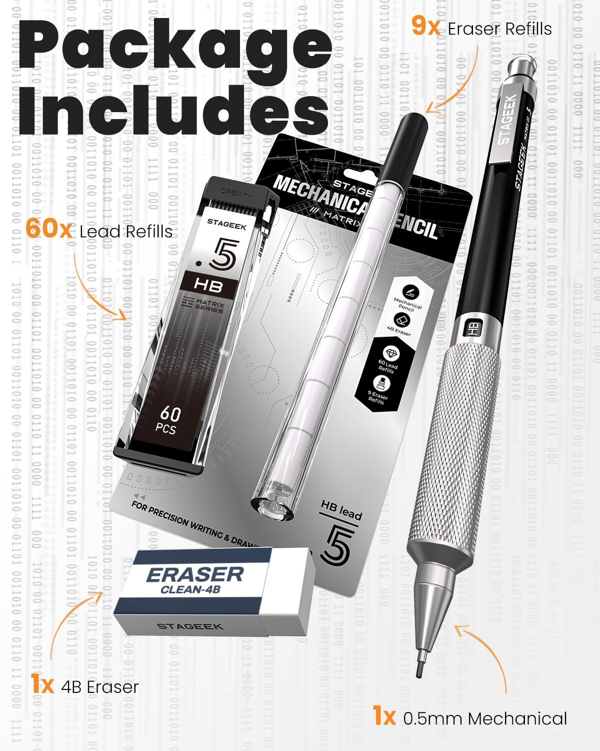 0.5mm Mechanical Pencil, Metal Art & Drafting Pencil with Eraser and 60 HB Le…