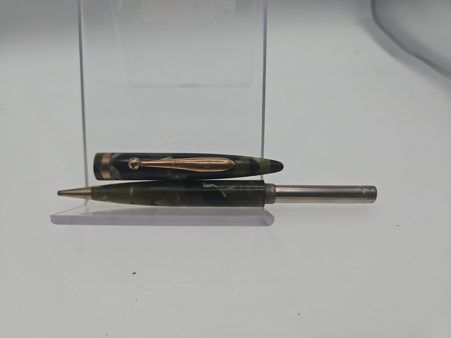 VINTAGE SHEAFFER GREEN Black MARBLE Retractable PENCIL