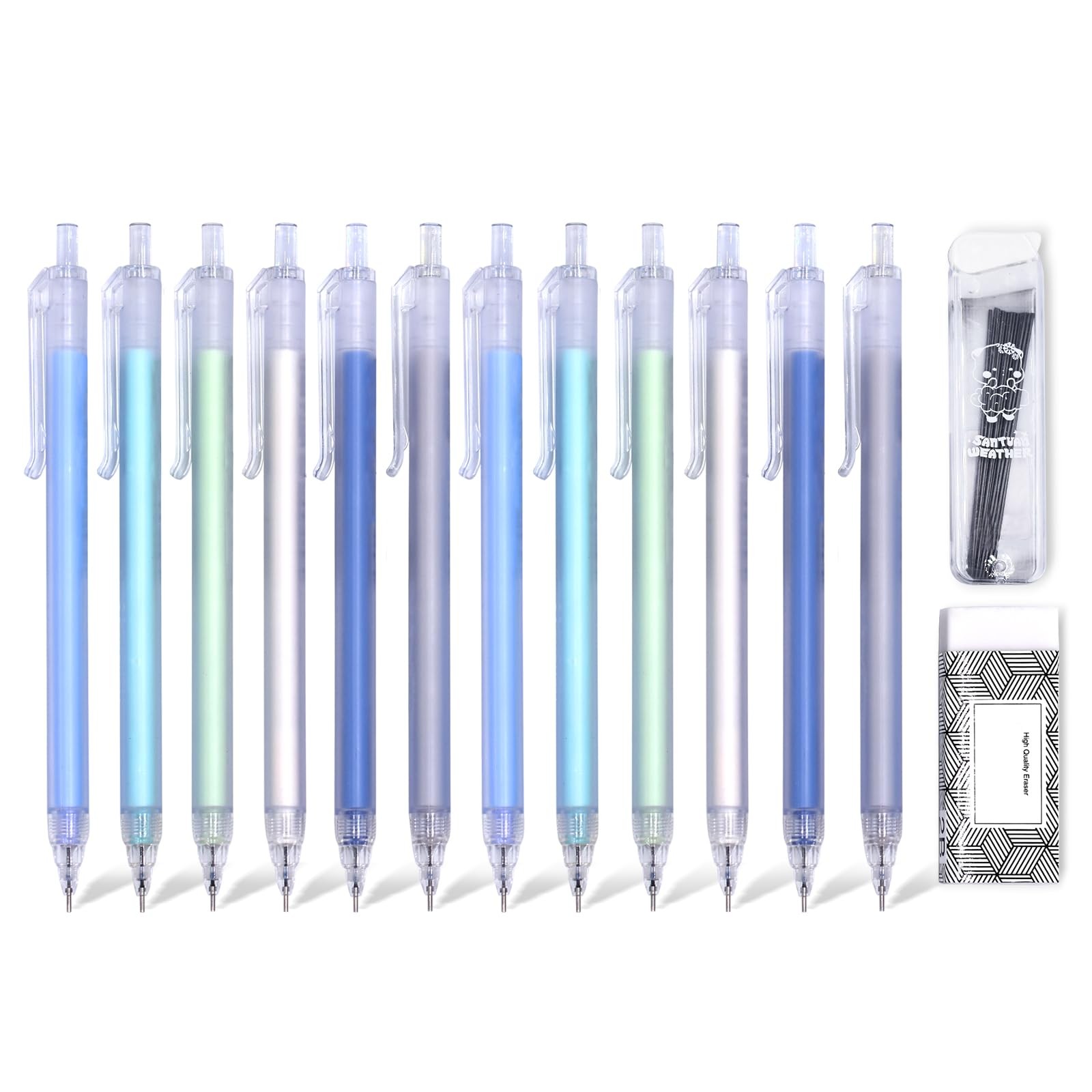 12 PCS 0.7mm Cute Pastel Mechanical Pencil Set with 1 Erasers 1 Tube HB Lead