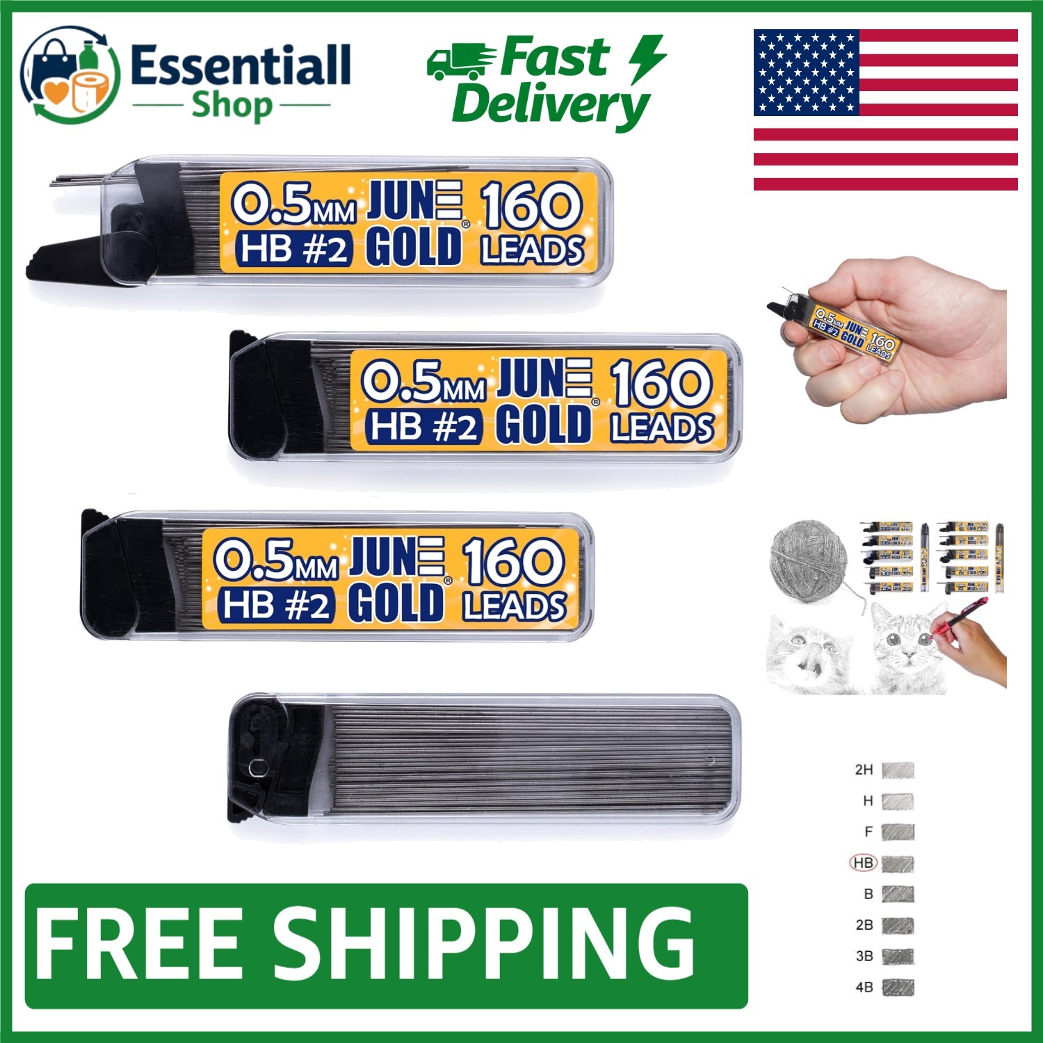 640 HB Graphite Lead Refills – 0.5 mm Fine Thickness, Break Resistant, 4 Disp…
