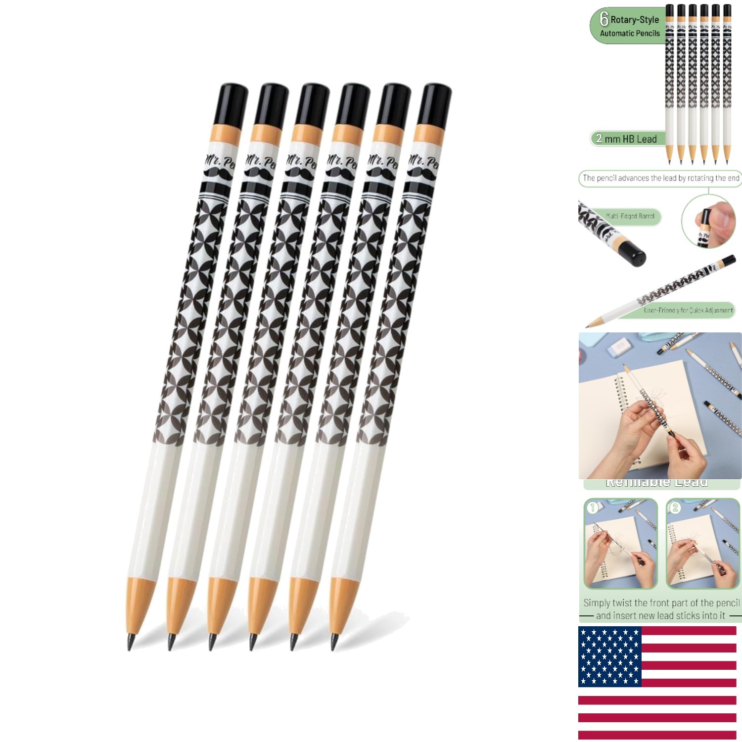 Comfort Grip Rotary Mechanical Pencil Set – 6 Pcs for Ultimate Writing Precision