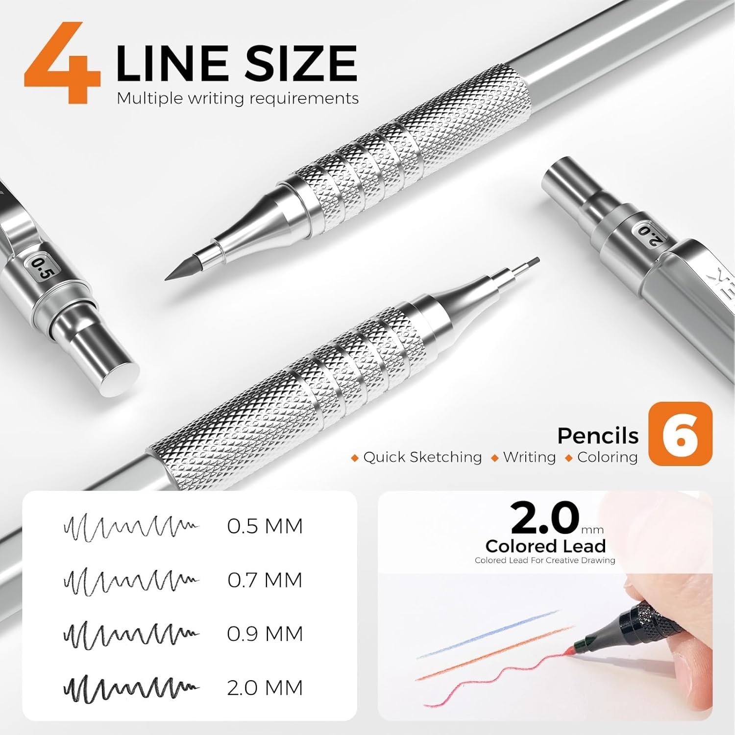 35Pcs Art Mechanical Pencil Set with Case, 0.5 0.7 0.9 2.0 Graphite Metal Drawin