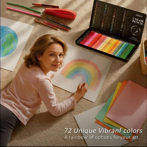 Vobou 72 Colors Artist Colored Pencils Set for Adult Coloring Books, 72set