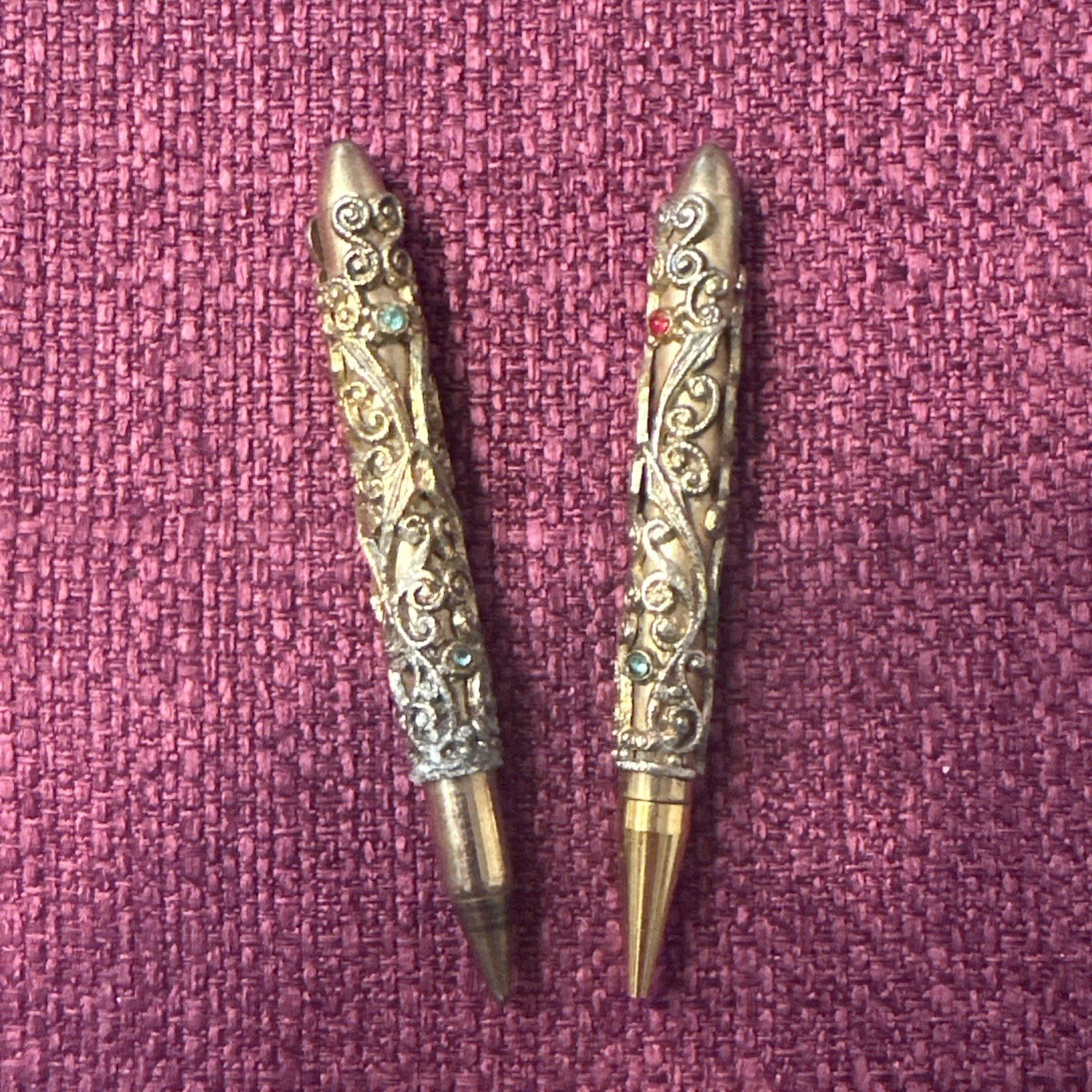 ✨1960s Ornate Gold Mechanical Pencils Chatelaine Style w/ Gem Accents✨