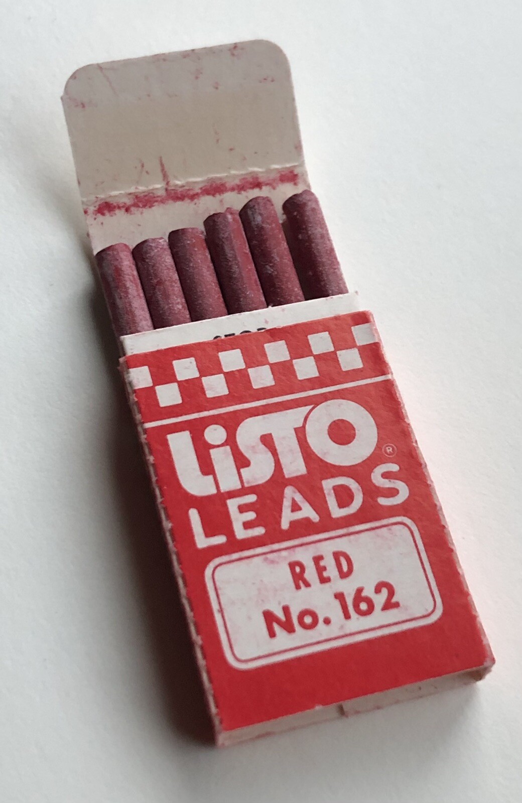 Vintage LISTO Pencil Corporation 4mm Red No. 162 Marking Lead 6 Pack CA USA