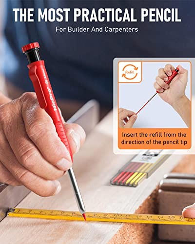 Carpenter Pencil with Sharpener, Mechanical 4 Pack Black,Red,Yellow,Green