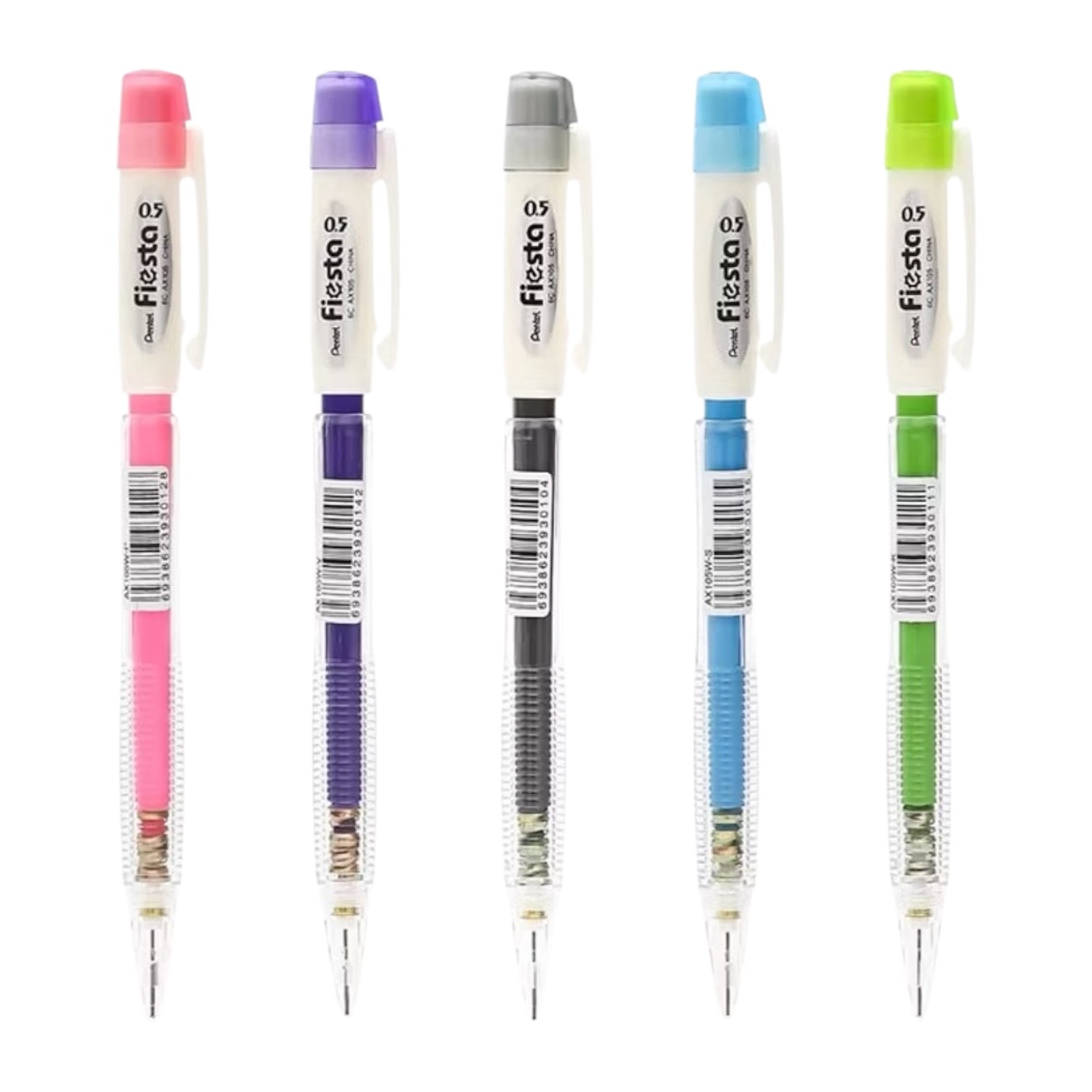 8pcs Pentel Mechanical Pencil Fiesta 0.5mm Set Mix Color Grip Zone Kids Gift