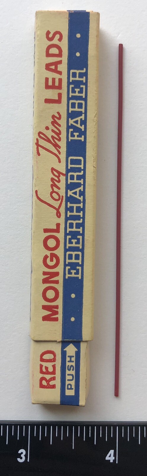 Vintage EBERHARD FABER Mongol RED Mechanical Pencil Lead 1.18mm 4″ NOS 6pk USA