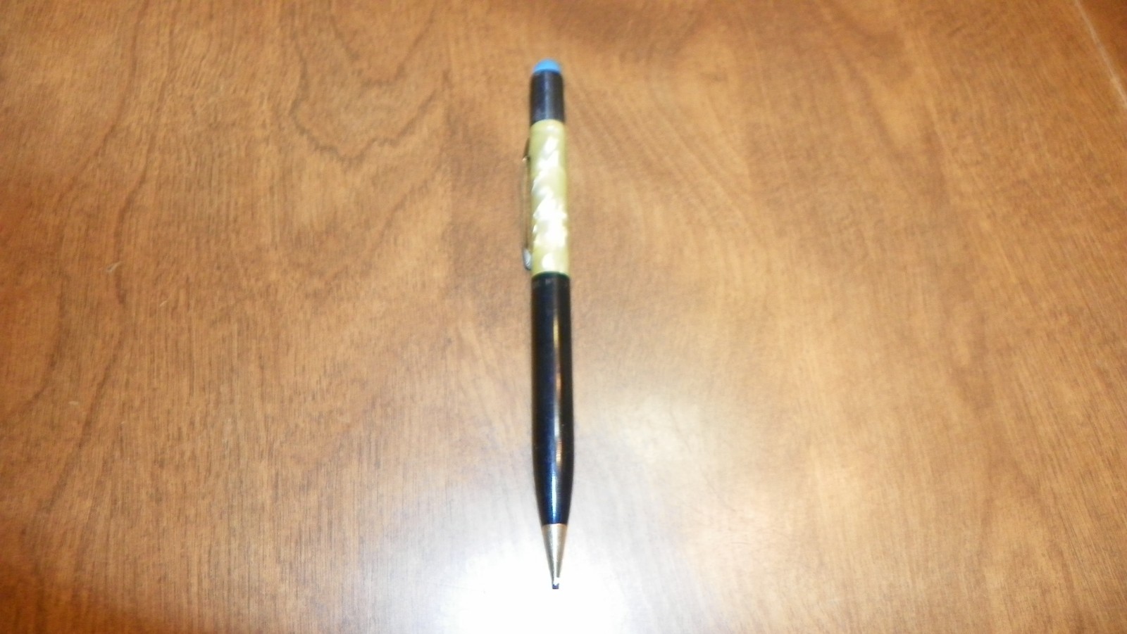 vtg sheaffer mechanocal pencil black clluloid & pearlescent, works 5.25″ lg