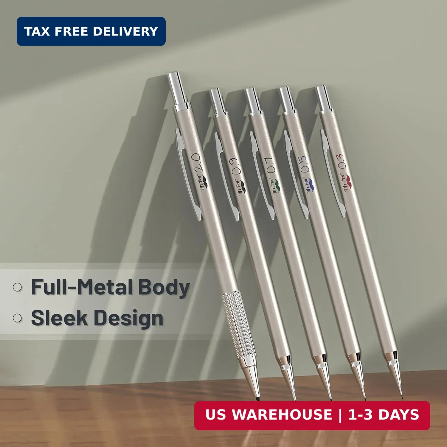 Mr. Pen- Metal Mechanical Pencil Set with Lead and Eraser Refills, 5 Sizes | 0.3