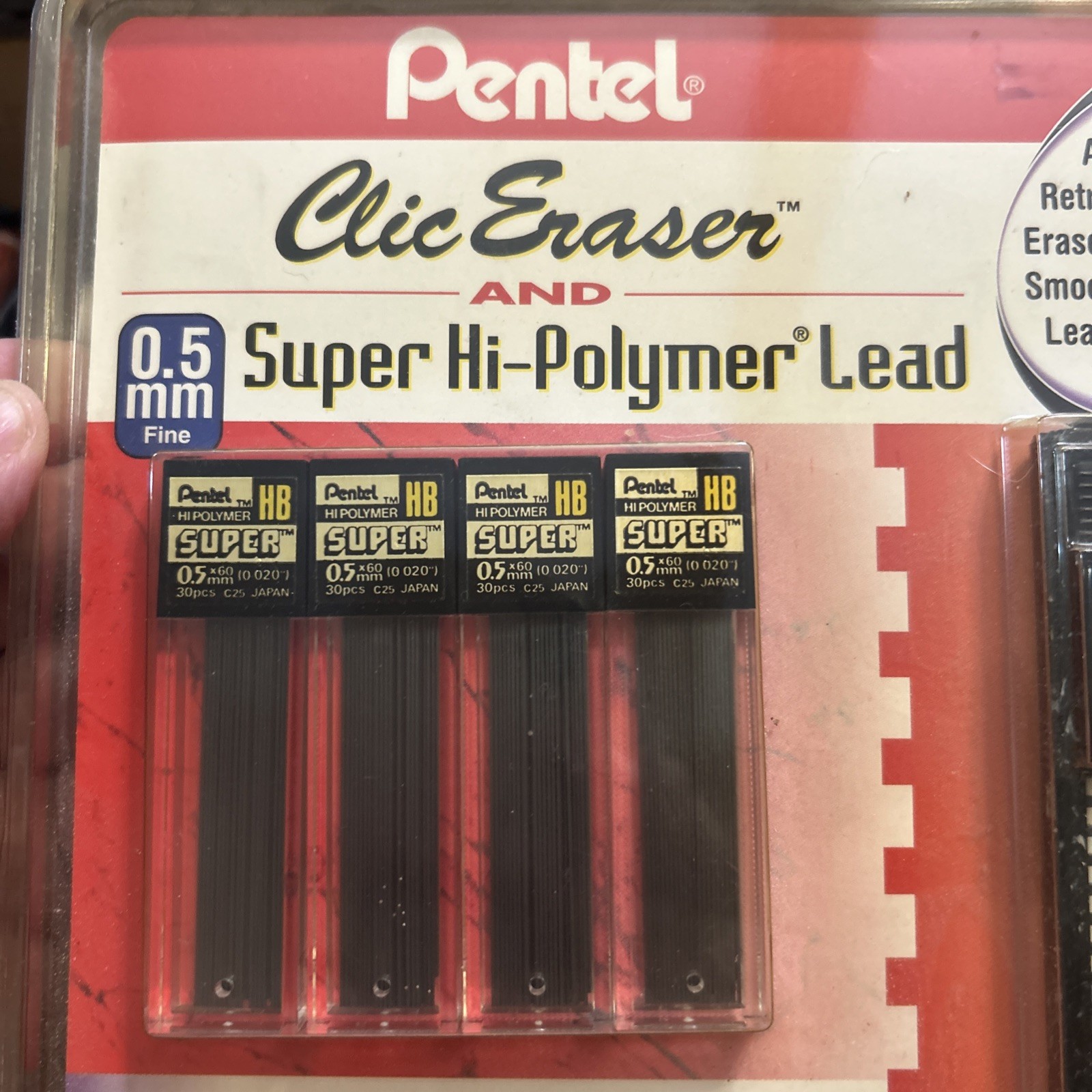 Vintage PENTEL Clic Eraser & Super Hi-Polymer Lead .5 mm