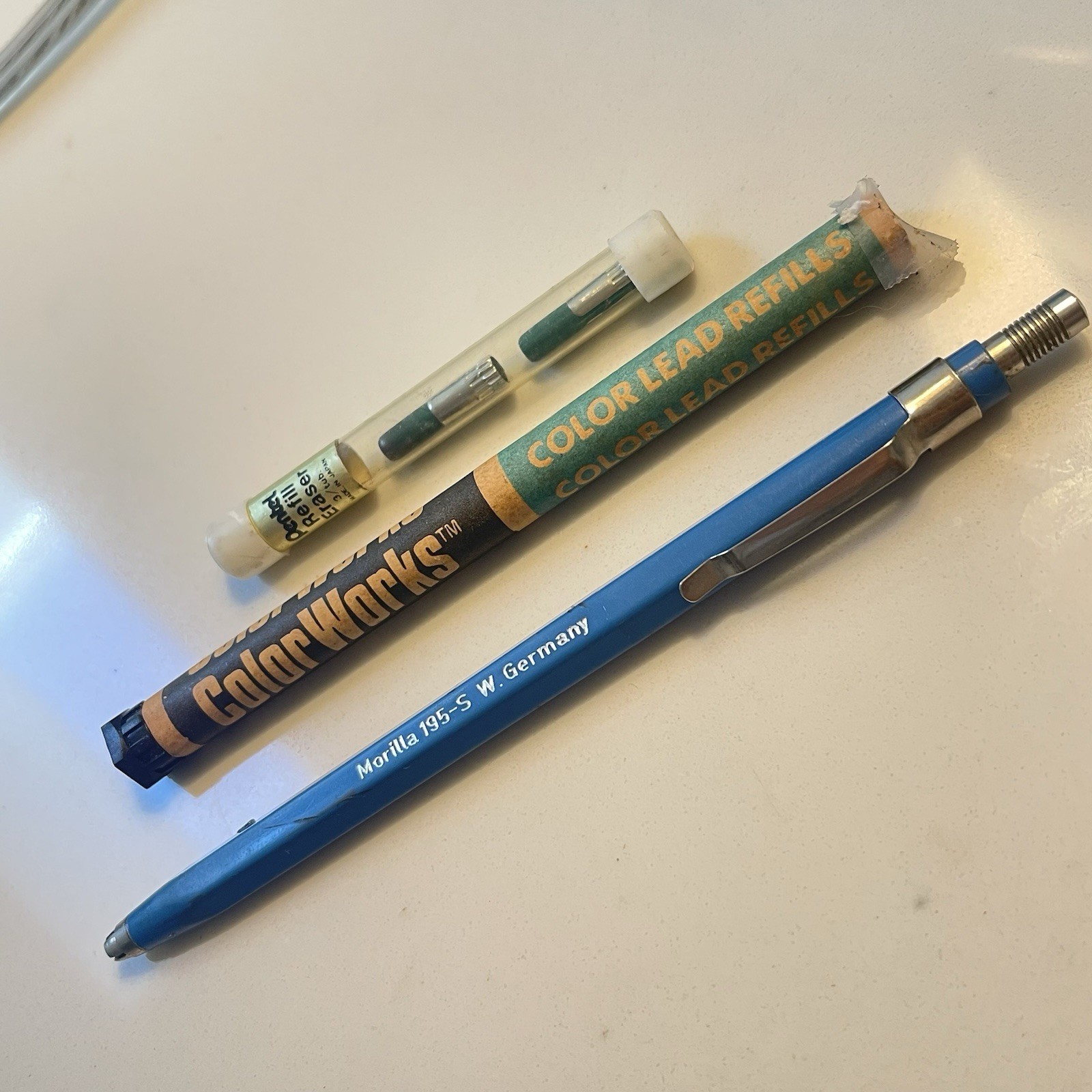 Vintage Drawing Lot Morilla Mechanical Pencil 195-S, Blue Red Green Leads