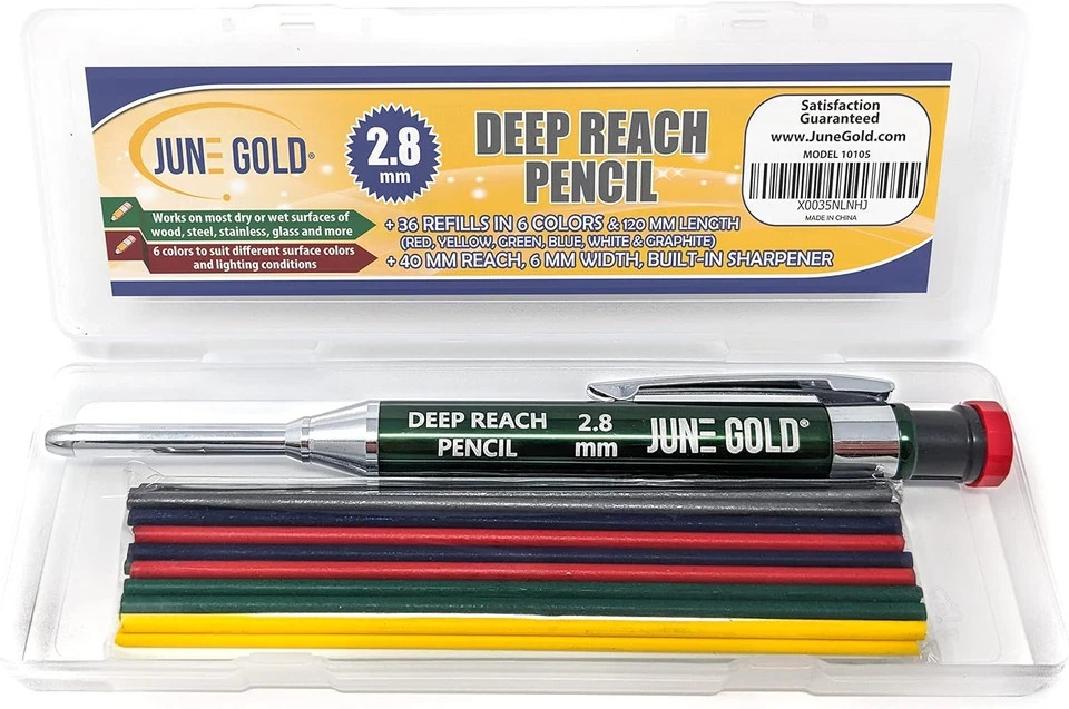 2.8 Mm Deep Reach Metal Carpenter Pencil, 36 Colored Refills, 6 Colors, 40 Mm Re