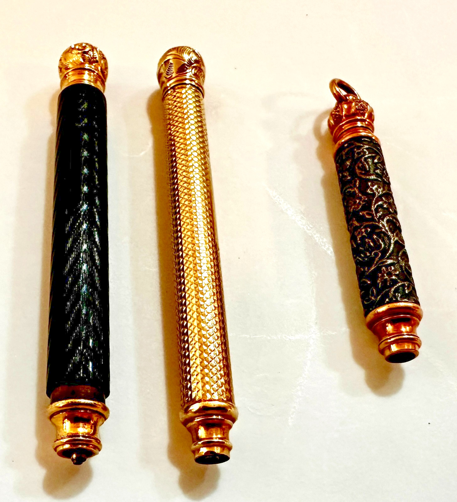3 ANTIQUE VICTORIAN RETRACTABLE 2 MINI 9K GOLD & ONE GOLD FILL MACHANICAL PENCIL