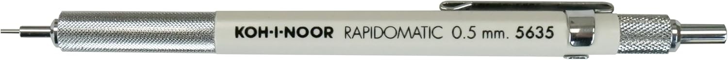 Koh I Noor Rapidomatic Mechanical Pencil 5mm White with Knurled Grip and Clip