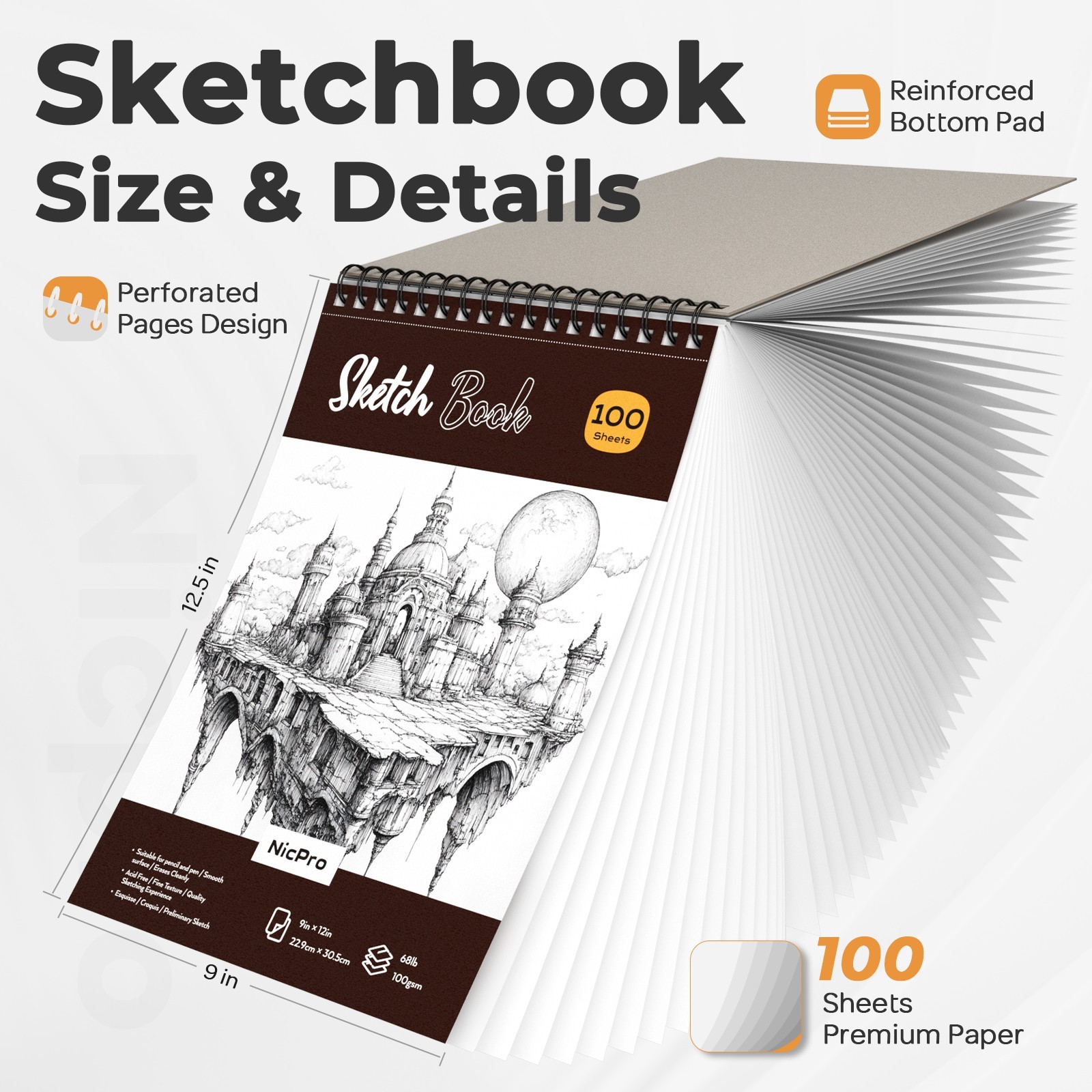 Nicpro 37PCS Art Kit: 0.5-2mm Pencils + 100pg Sketch Book + 288 Lead Refills