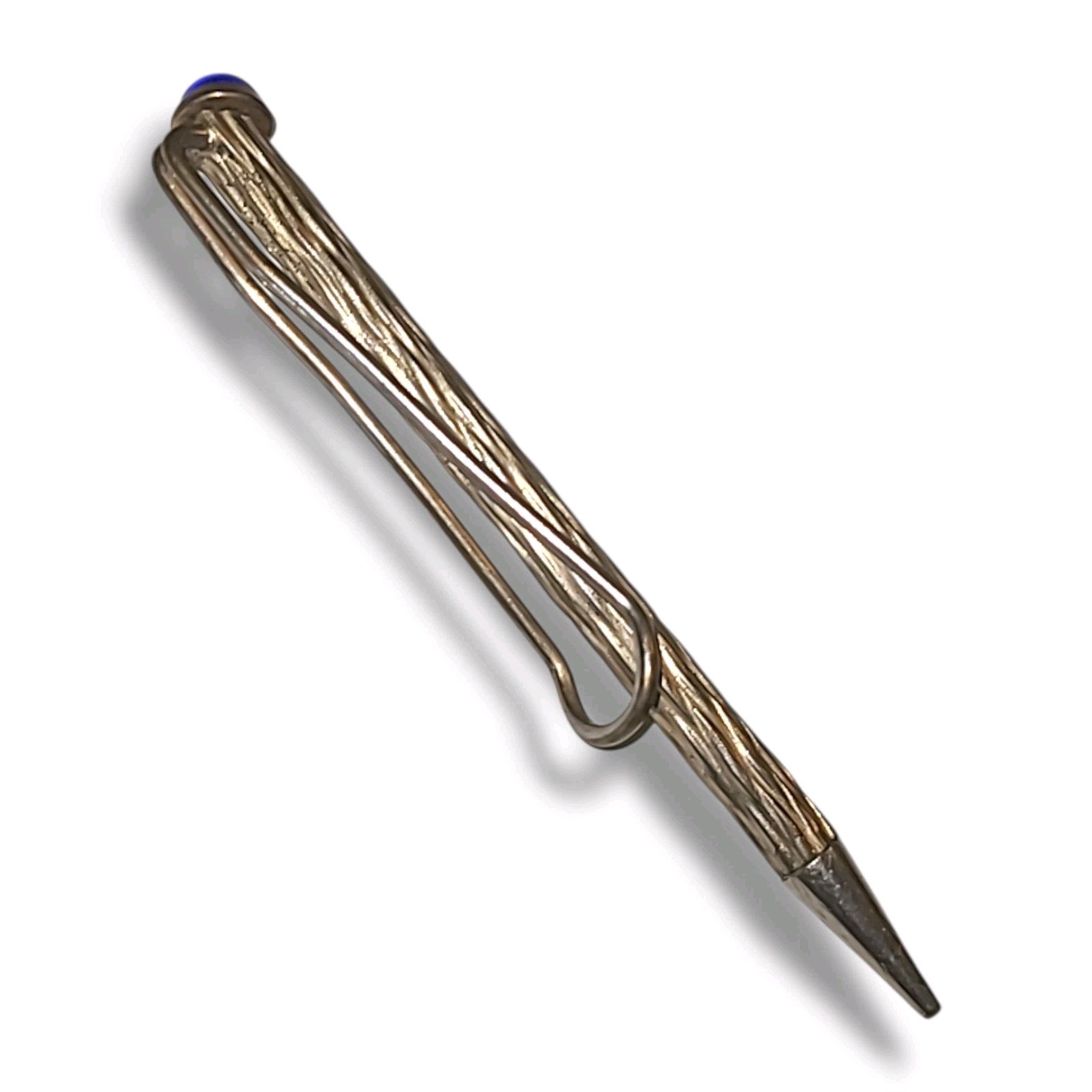 Vintage Gold Tone Mechanical Pencil Blue Cabochon Textured Pocket Clip 3.5″