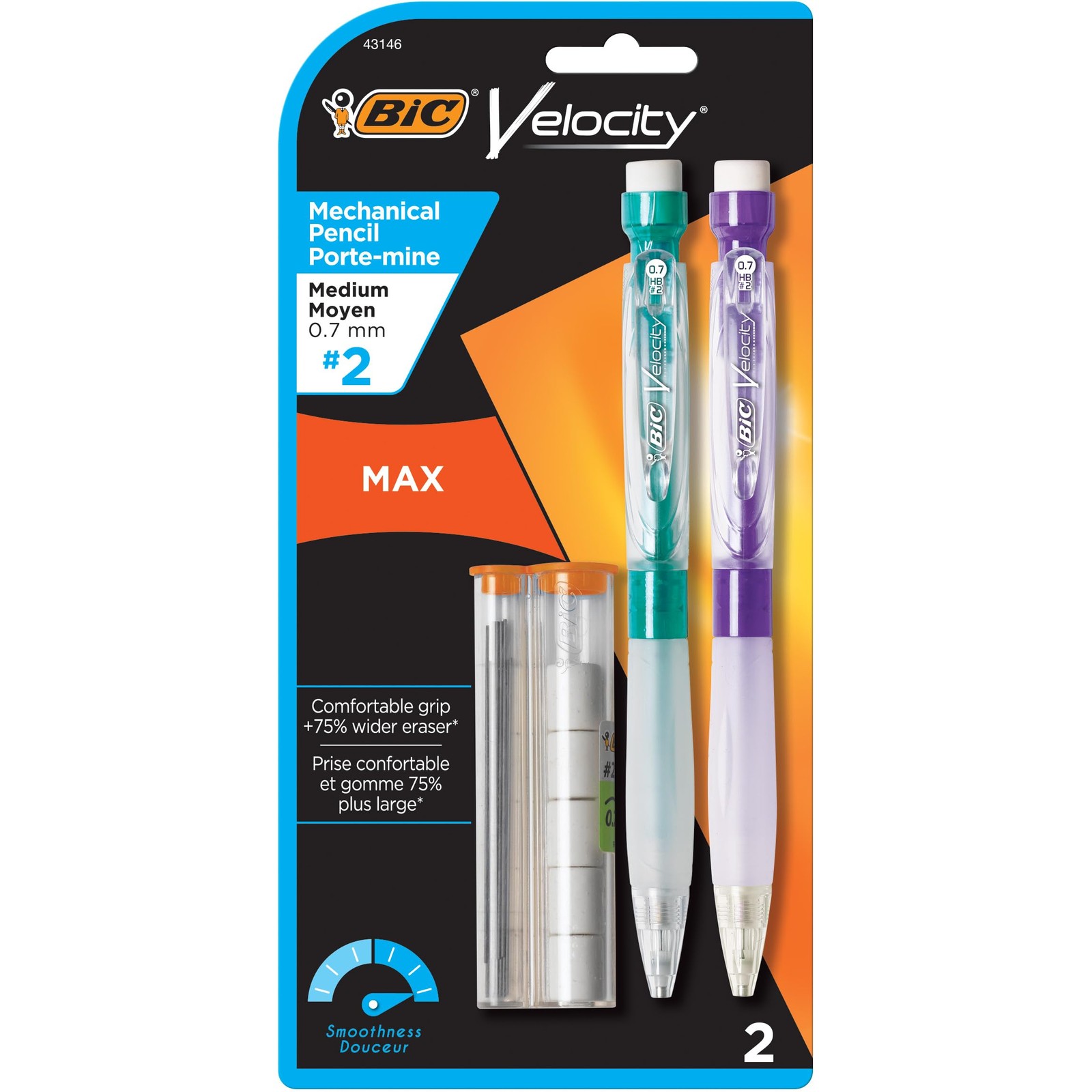 BIC Velocity Max Mechanical 2 Count (Pack of 1), 0.7mm Black Lead Pencils
