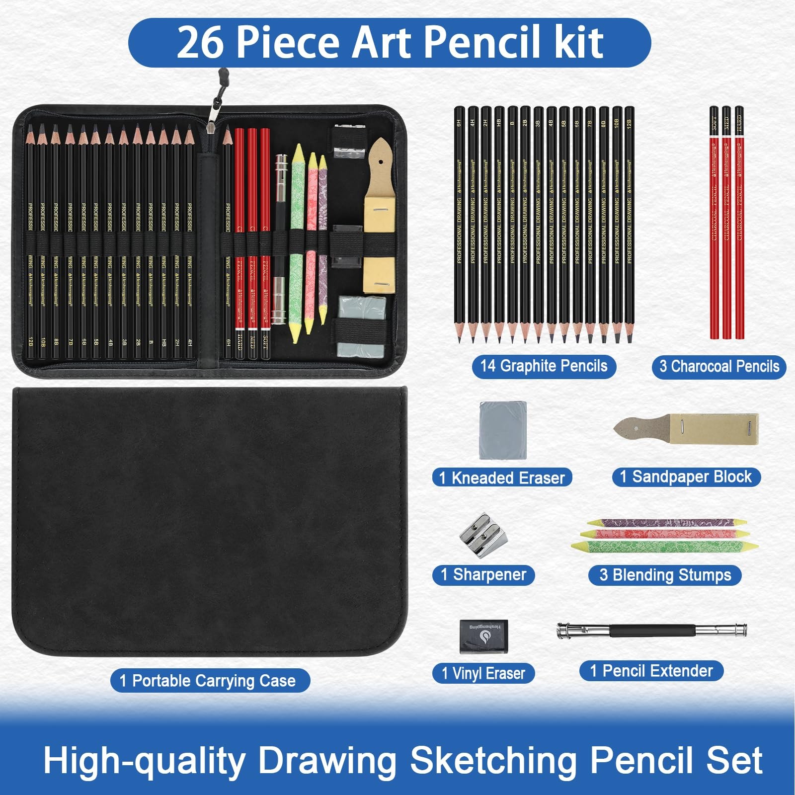Heshengping, Sketching and 1 Count (Pack of 1), 026 Pack | Black Color