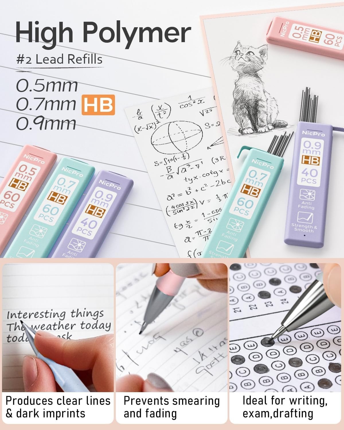 Cute Mechanical Pencils with Erasers and Lead Refills for Drawing and Drafting